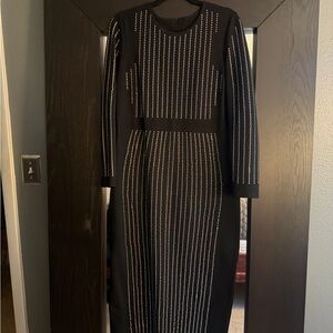 Chic Black Studded Long Sleeve Dress